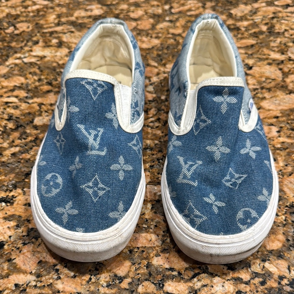 Vans lv designer Blue and White  Slip-On Sneakers